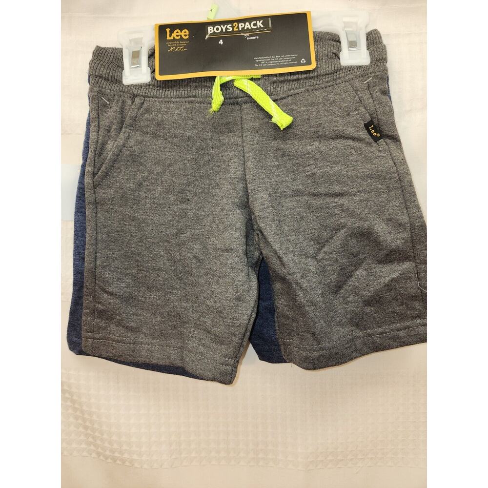 LEE Shorts Size 5 Boys 2 Pack Pull On Comfy Drawstring Blue Gray School 1352